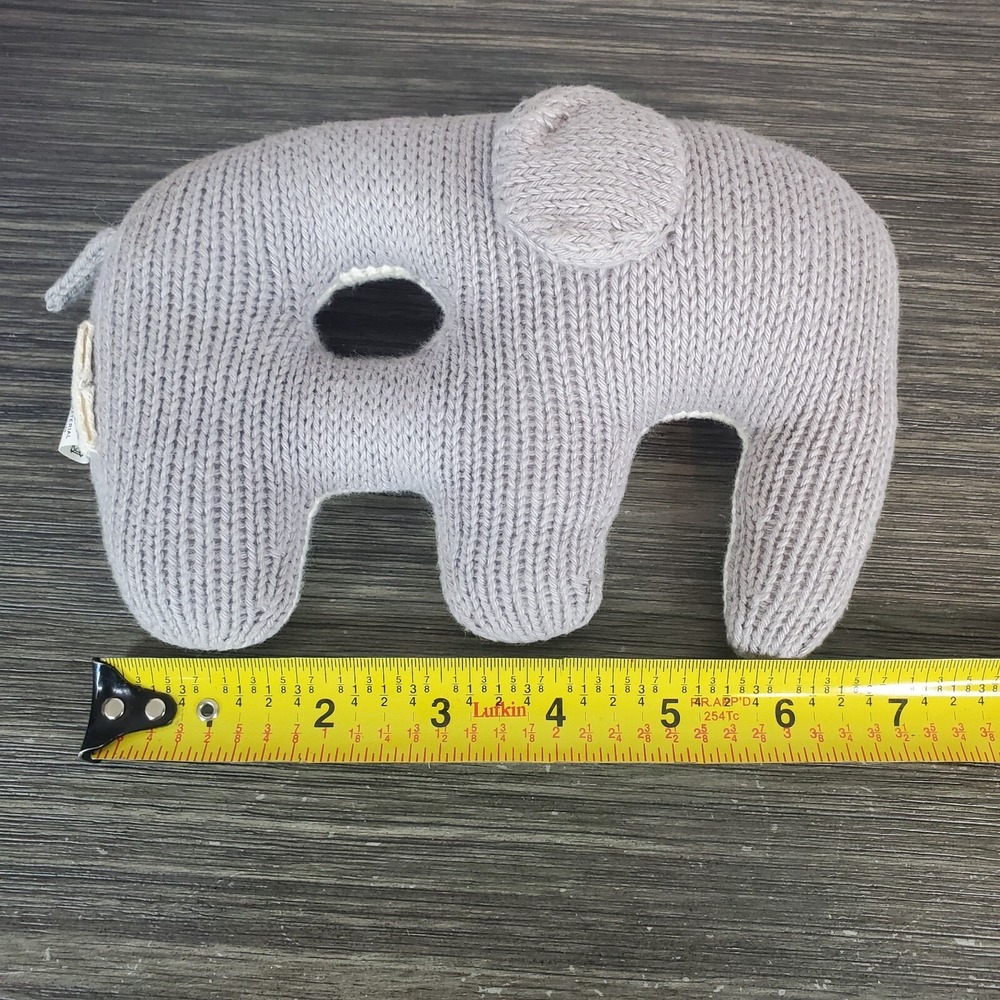 Blabla Knit Elephant Rattle Plush Gray Cream‎ Soft Toy Stuffed Animal 7.25"x5" - Picture 4 of 5